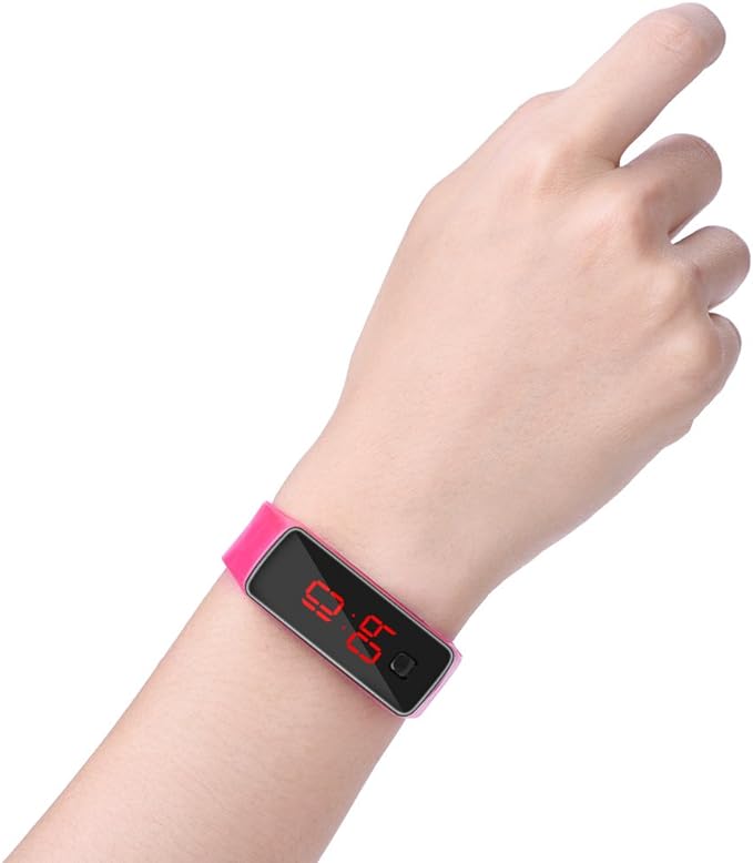 Entatial Digital Watch, LED Digital Clock Adjustable Rectangle 8.9 X 0.6 Inches, Night Running Student Casual Wear(pink) - NewNest Australia