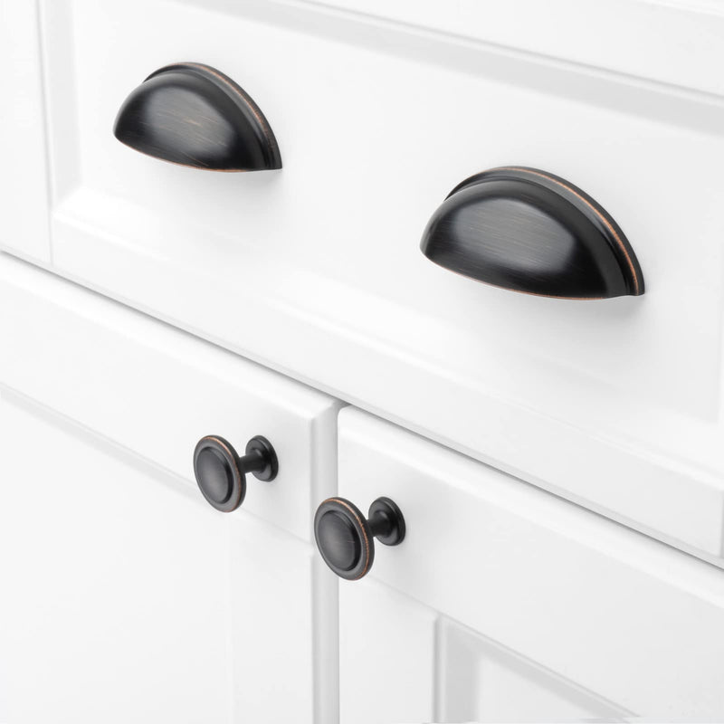 KOOFIZO Stepped Round Cabinet Knob - Oil Rubbed Bronze Pull Handle (Dia.31mm / 1.2 Inch), 10-Pack for Kitchen Cupboard Door, Bedroom Dresser Drawer, Bathroom Wardrobe Hardware Knob 1 - 10Pcs