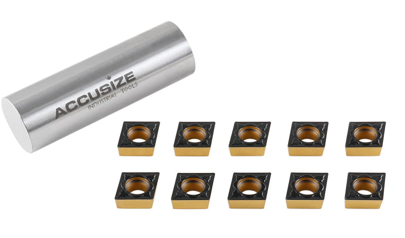 Accusize Industrial Tools Ccmt32.51-Md Cvd Coated Carbide Inserts, 10 Pcs/Box, Black and Yellow, 2200-1014