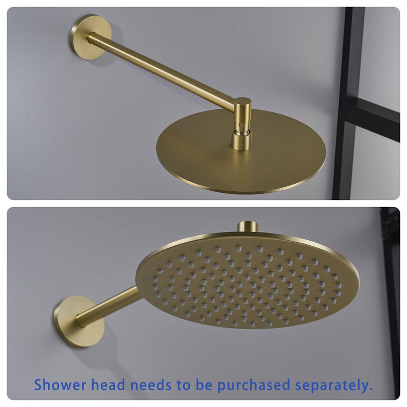 Wall Mounted Shower Arm 16 Inch Extension Pipe Shower Head Holder Stainless Steel for Bathroom Accessories Brushed Gold,SW-91088-16BG.