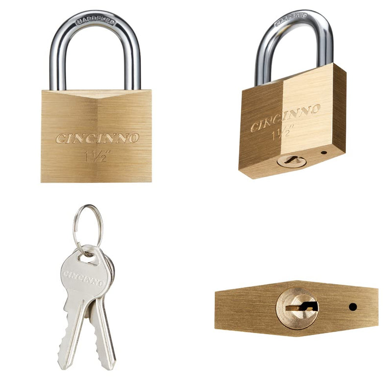 Solid Brass Padlock with Key, Key Lock with 1-9/16" Wide Body, 2 Pack Keyed Alike Locker Lock with Key 40mm 2pack
