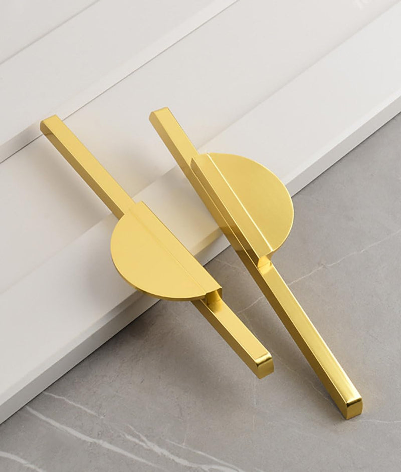 4 Pack Half Moon Cabinet Pulls Gold Drawer Pulls, 9" Length Semicircle Kitchen Cabinet Handles Brushed Brass Cabinet Pulls for Dresser Hardware 6.3 inch (160mm) Hole Center