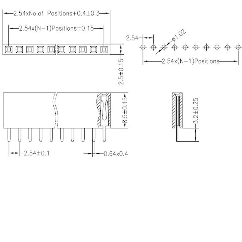 2.54mm 0.1" 1x20Pin Female Socket Pin Row 20P Single Row Straight Female/Male Socket/Pin Header Connectors, Pack of 20 1 x 20Pin Female Socket