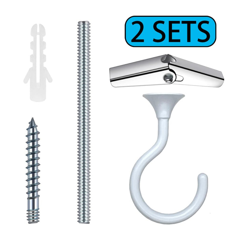 2 Sets Large Swag Ceiling Hooks Heavy Duty Swag Hook with Hardware for Hanging Plants Ceiling Installation Cavity Wall Fixing (2 Sets, White) 2