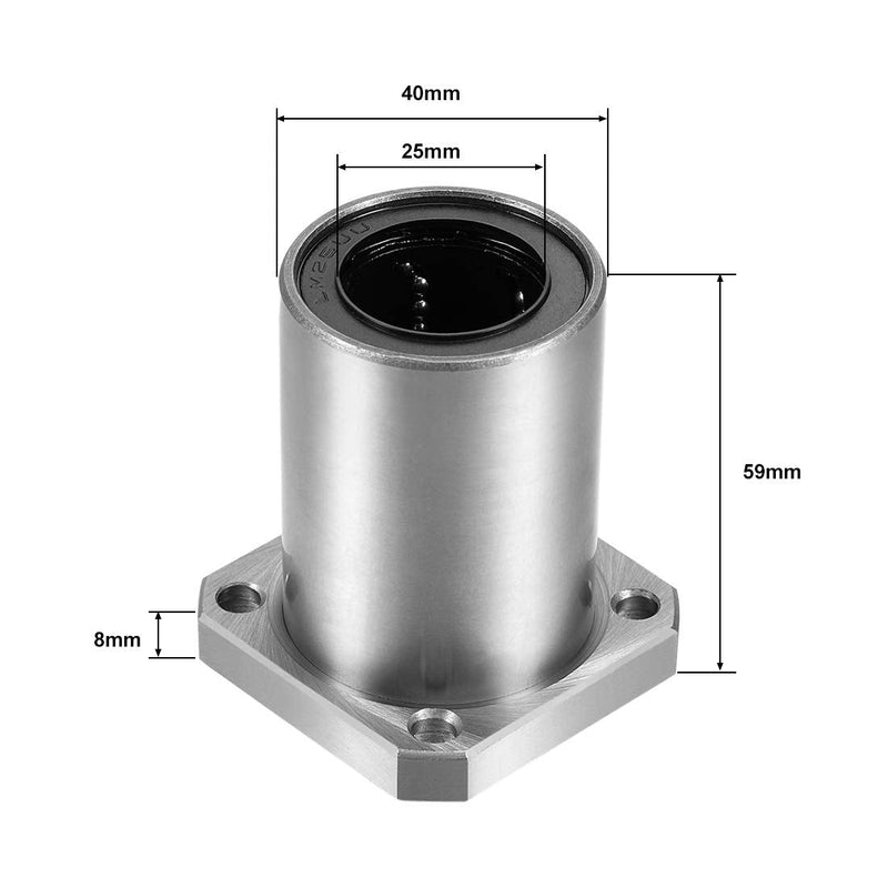 Linear Ball Bearings, LMK25UU 25mm Square Flange Linear Motion Bushing Double Side Rubber Sealed for 25mm Linear Shaft CNC Machine 3D Printer 2 Pack Standard