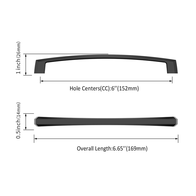 Matte Black Cabinet Pulls and Handles, 6 Inch, 20 Pack 6"/152MM Hole Center Matte Black
