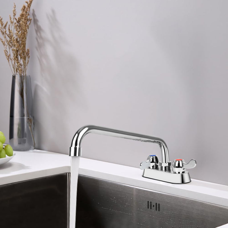 Deck Mount Bar Sink Faucet with 12" Swivel Spout, 4 Inch Center Commercial Utility Sink Faucet for Kitchen Laundry Restaurant Compartment Sink, Brass Constructed 12" Spout