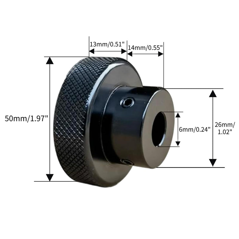 CHANCS Aluminium Alloy Machine Tool Handwheels 50mm(2") OD 6mm(1/4") Bore Knurled Oxidised Black Handles Knobs for Sliding Table 50-6