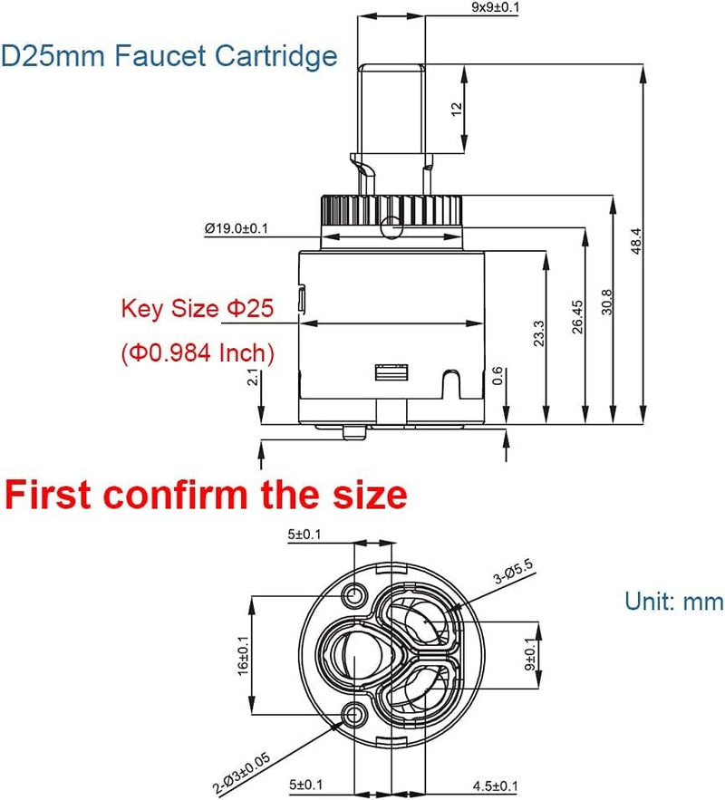 CUPC/NSF/IAPMO Certified 25mm Faucet Ceramic Disc Cartridge Replacement, Single Handle Valve for Pfister 9740740 Avalon/Treviso 26/529 Series, Kohler Kitchen Faucet GP1093674