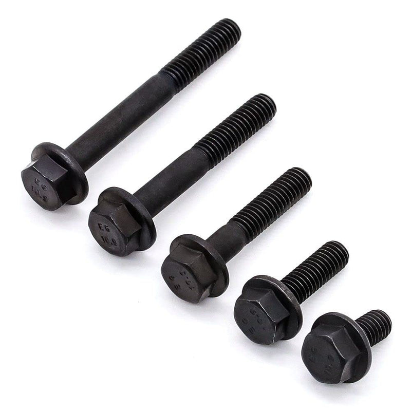Glvaner M10-1.5 x 30mm (10 pcs) Alloy Steel Flanged Washer Head Hex Bolts, Extra-Large Washer Head, 10.9 Grade Black Oxide Finish GB5789 Full Thread