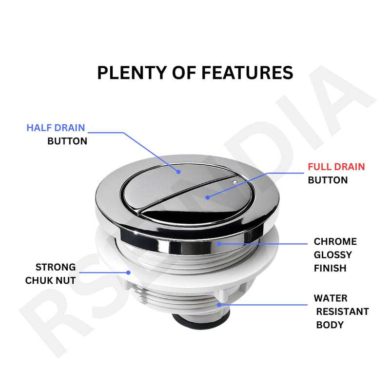 48mm Dual Flush Toilet Tank Button Replacement – Adjustable Push Button for Cistern Lid, Compatible with Glacier Bay, AquaSource, American Standard, Geberit & More, Chrome Finish (2 Pack)