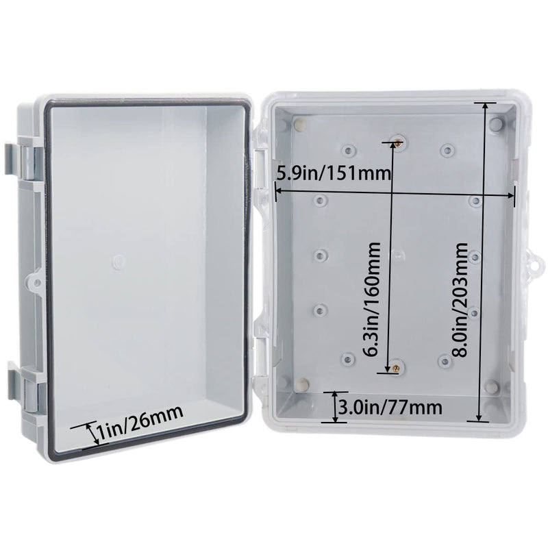 Waterproof Outdoor Electrical Box Junction Box Weatherproof IP67 ABS Plastic Enclosure Switch Router Project Box with Mounting Plate with Wall Bracket 2 Cable Glands Grey 8.7"x6.7"x4.3" 8.7" x 6.7" x 4.3"