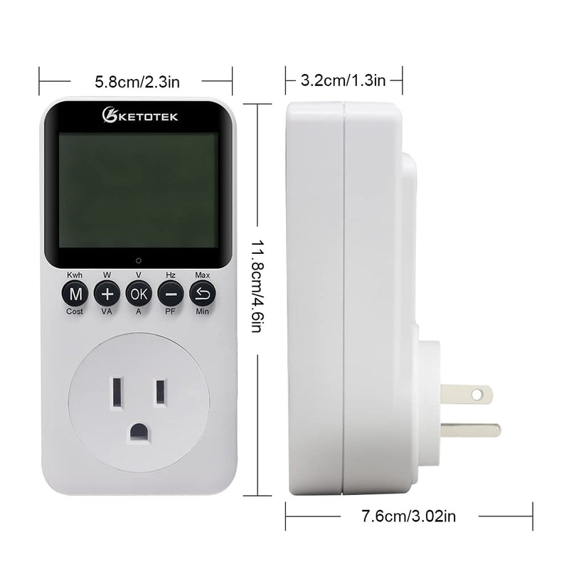 Watt Meter Plug-in Socket Power Meter, Kilowatt Wattage Voltage Tester, Home Electricity Usage Monitor Overload Protection, LCD Display Energy Voltage Amps Power Consumption Meter B0306USPRO