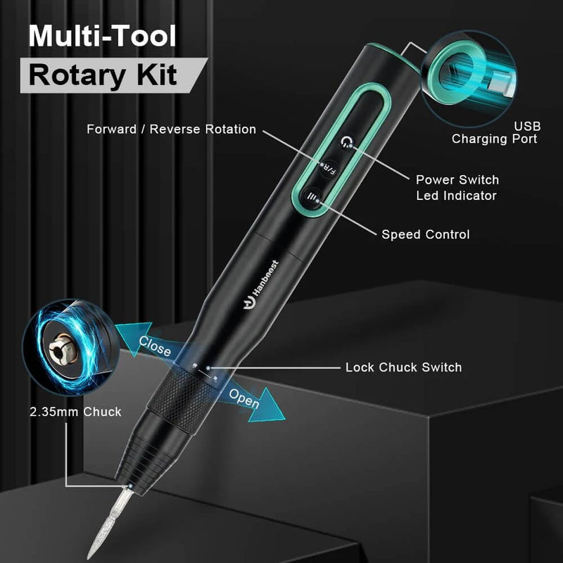 Hanboost S2 5V Electric Cordless Rotary Tool - LED Display 54 Accessories 6-Speed 1100mAh 30000RPM 200gcm USB C Torque Silent Motor for Carving, Polishing, Grinding, Drilling, DIY Crafts & Pet Care