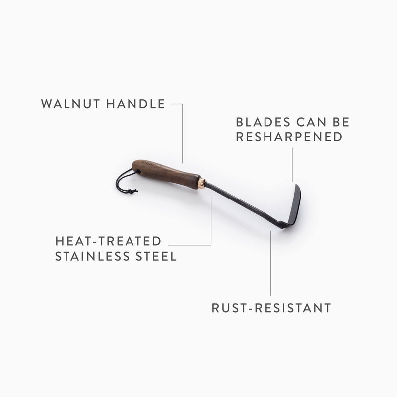 Barebones Japanese Weeding Hoe - Hoe Garden Tool - Durable Stainless Steel Hand Tool for Weeding and Digging (Walnut/Black) Walnut/Black