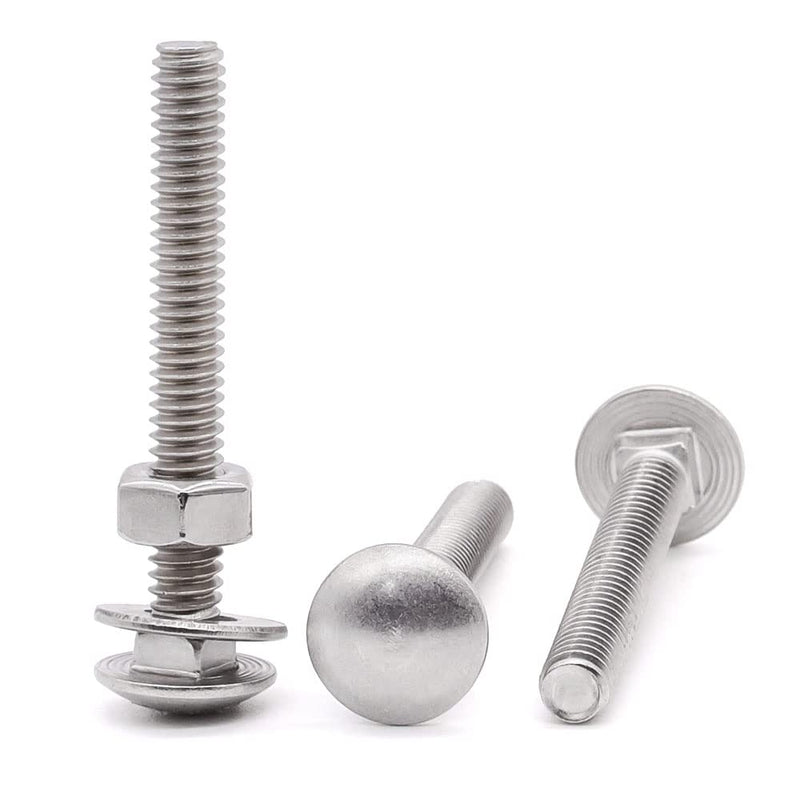 Glvaner (10 Sets) 1/4-20 x 3-1/2" Stainless Steel Carriage Bolts Screws Round Head Square Neck and Hex Nuts & Flat Washers 304 Stainless Steel 18-8 Full Thread Coverage 1/4-20 x 3-1/2" 10