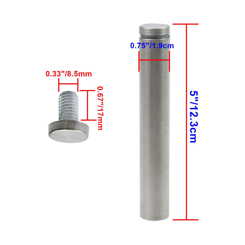 Long Glass Standoff Bolts 0.75" Dia Advertising Screw Nails 5-inch/12.3cm Length Wall Sign Standoff for Acrylic Signs -8pcs