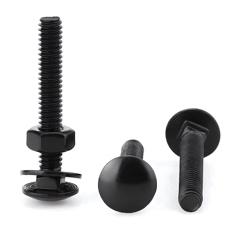 Glvaner (8 Sets) 3/8-16 x 1-1/4" Stainless Steel Carriage Bolts Screws Black and Hex Nuts & Flat Washers Black, Round Head Square Neck, 304 Stainless Steel 18-8, Full Thread Coverage 3/8-16 x 1-1/4"