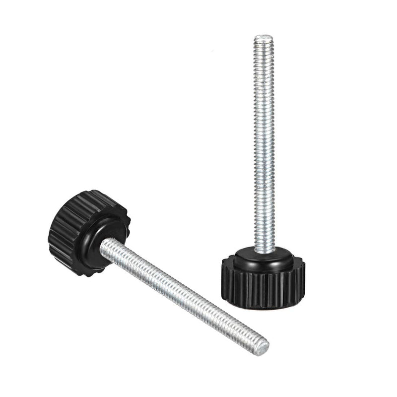 uxcell 2pcs Knurled Clamping Knobs M4 x 40mm Metric Zinc Plated Carbon Steel Male Thread Thumb Screw on Type 16mm Plastic Round Head Threaded Hand Bolt Stud Knobs Black M4 x 40mm x 16mm