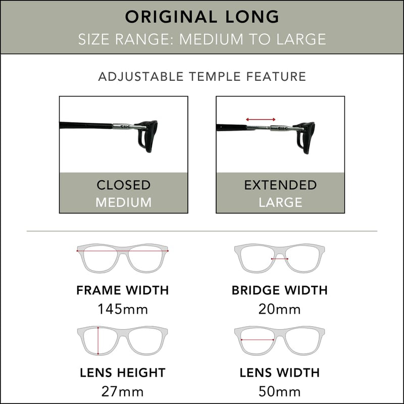 Clic Magnetic Reading Glasses for Men or Women, Computer Readers, Original Long Black 1.75 x