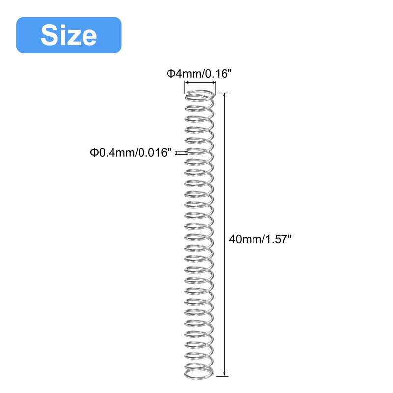 uxcell Compression Spring, 5Pcs 304 Stainless Steel, 4mm OD, 0.4mm Wire Size, 40mm Free Length, Silver Tone 0.4mmx4mmx40mm