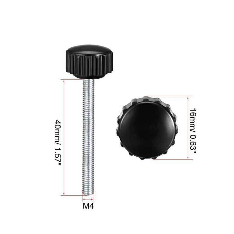 uxcell 2pcs Knurled Clamping Knobs M4 x 40mm Metric Zinc Plated Carbon Steel Male Thread Thumb Screw on Type 16mm Plastic Round Head Threaded Hand Bolt Stud Knobs Black M4 x 40mm x 16mm