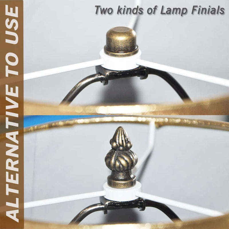 Lamp Shade Harp Holder,8 Inch Bronze Lamp Harp Kit,Fit Both Standard Lamp Rod and E26 Light Base UNO Fitter Adapter,2 Shade Attaching Finial Top Included,Antique Brass Horn Frame Lampshade Bracket 8 Inch