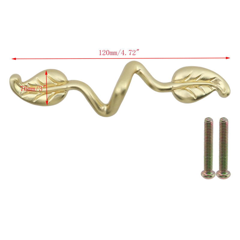 6pcs Leaf Shape Drawer Pull Handle 3" Hole to Hole Gold Twig Branch Cabinet Pulls 4.72" Length Zinc Alloy Dresser Handles Knobs for Closet Furniture Wardrobe Cupboard, with Screws (Gold)