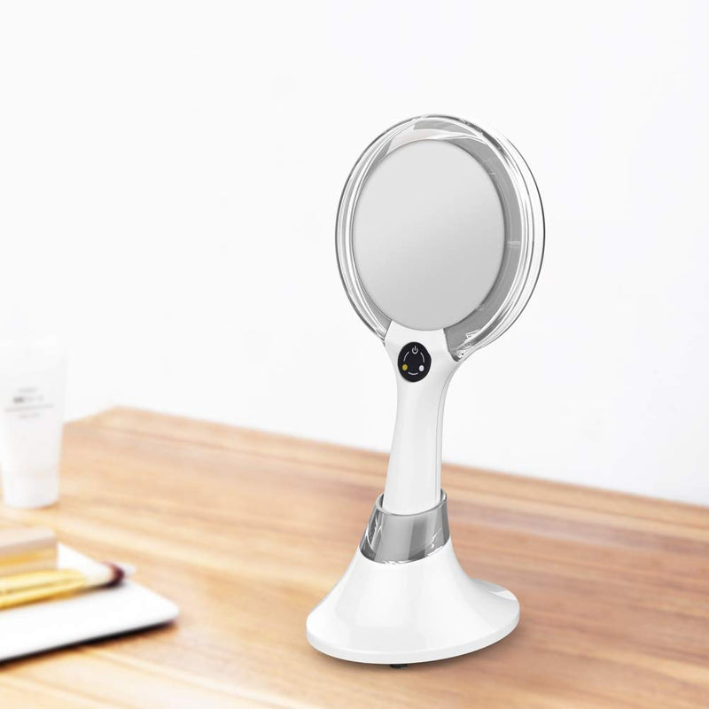 Starlite Handheld Rechargeable Lighted Makeup Mirror with Stand, 1X/5X Magnification, Dual Sided & Vanity Mirror with Bright and Warm Light, Cordless Rechargeable Mirror (White Colour) 10.5"L x 4.1"W