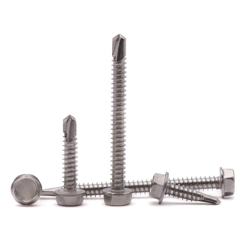 #10 x 2-1/2" (50 Pack) Hex Washer Head Self Drilling Screws (1/2" to 2-1/2" Available), Hex Drive, Flange Hex Self Tapping Screws, 410 Stainless Steel Sheet Metal Screws, No Pre-drilled Needs #10 x 2-1/2" 50
