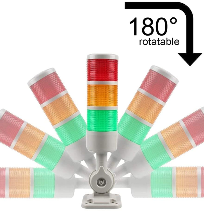 LUBAN Led Signal Tower Stack Lights, Industrial Signal Warning Lights, Column Tower Lamp Andon Lights with Rotatable Base, Steady/Flashing Light Switchable,12V 24V DC(3-Layer, with Buzzer) RED/YELLOW/GREEN DC 12-24V 3 Layer/with Buzzer