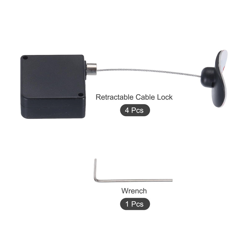 MECCANIXITY Retractable Cable Lock with Double-Sided Adhesive Remote Control Security Lock Arc Terminal for TV, DVD,Showroom,Remote,600g 4Set Black