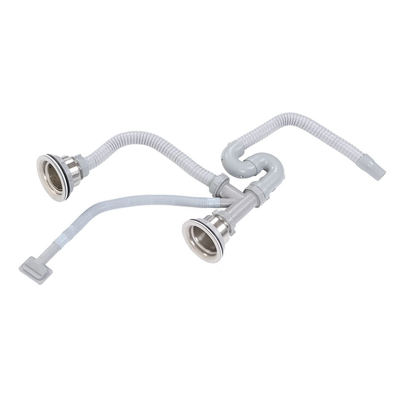 BORDSTRACT Kitchen Sink Drainer Pipe, Stainless Steel Sink Drain Kit, Flexible Drain Assembly With Double Drains Sewer Universal Pipe for Restaurant Home