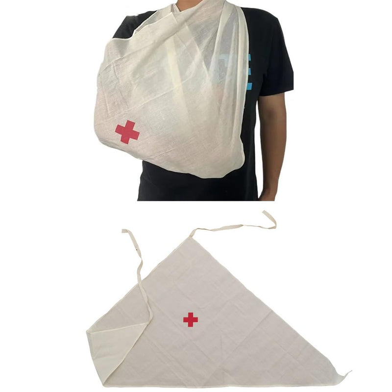 2 Pack Triangular Bandages with Cross Printing First Aid Triangle Splint Sling Bandage Wrap Wound Protect Dressing Band for Sprain Broken Bones Support Emergency Medical Gauze Training