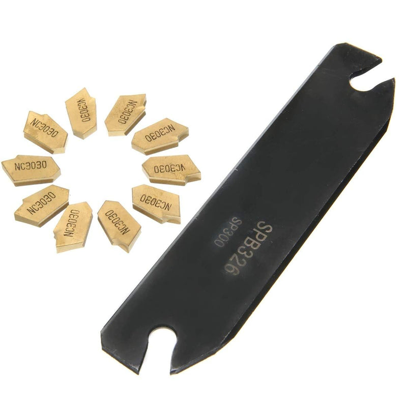 CNC Lathe Turning Tool Holder:SPB26-3 Grooving Cut-Off Tool with 10pcs GTN-3 SP300 Carbide Inserts Blades SPB26-3+10Pcs GTN-3 SP300