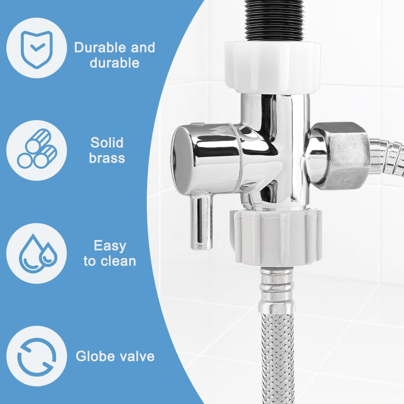 Bidet T Adapter with Shut off Valve,3 Way T Valve for Bidet 7/8'' X 7/8'' X 1/2'',Tee Connector Bidet Attachment for Toilet,T Adapter with Washers for Handheld Toilet Silver