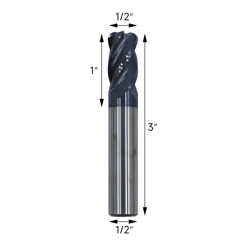 1/2in Solid Carbide Corner Radius End Mill,30 Degree Helix-0.125inCorner Radius, 4 Flutes,AlTiN Coated Bits Tool for Medium Hardness Steel, Brass, Iron 1/2in 0.125"