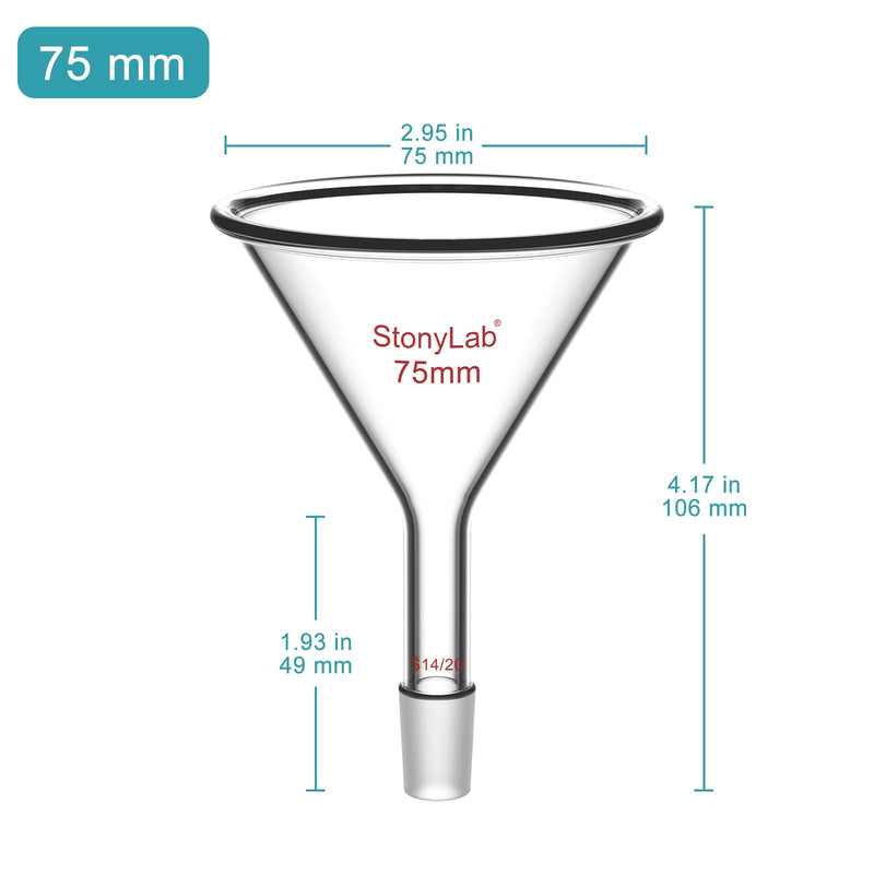 stonylab Borosilicate Glass Powder Funnel, Short Neck, 14/20 Joint Size, 75 mm Diameter