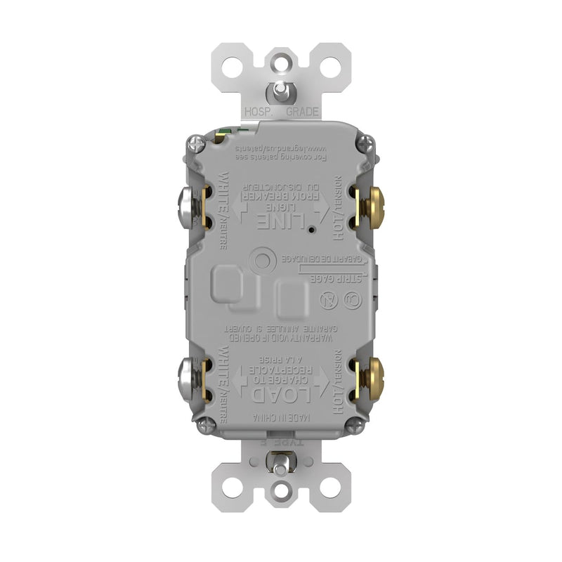 Legrand Radiant 2097GRYCCD12 20 Amp GFCI Self Test Decorator Duplex Outlet, Gray with Screwless Wall Plate (1 Count) 1 Pack With Wall Plate