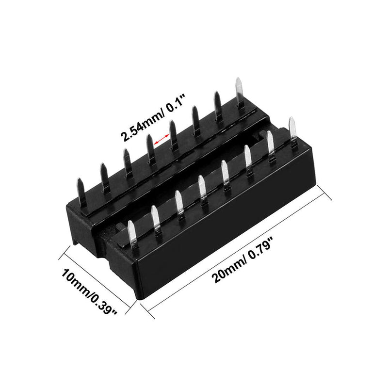 uxcell 20pcs DIP IC Chip Socket Adaptor Solder Type 2.54mm Pitch Dual Row 16 Flat Pin 7.6mm Row Pitch