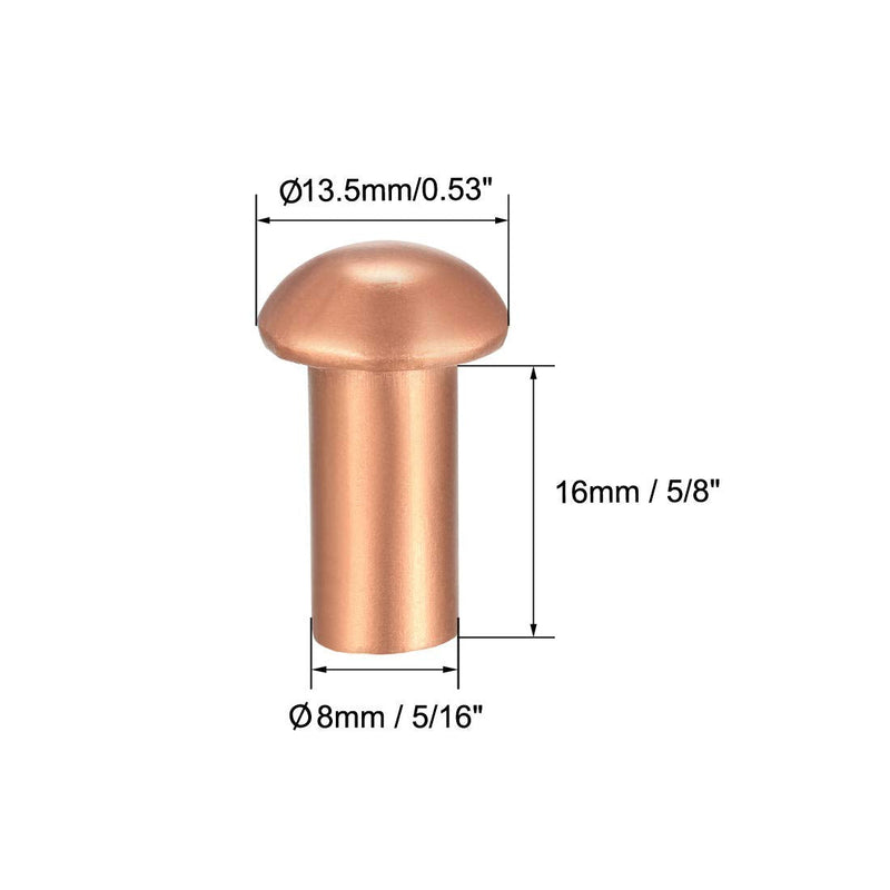 uxcell 20 Pcs 5/16" x 5/8" Round Head Copper Solid Rivets Fasteners
