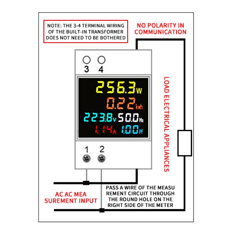 Digital Single Phase Energy Meter Tester Electricity Usage Monitor AC 110V 40V~300V 100A Ampermeter Power Voltmeter Ammeter Voltage Amps Watt Kwh Frequency Power Factor Meter Multimeter (Built-in CT) Built-in CT