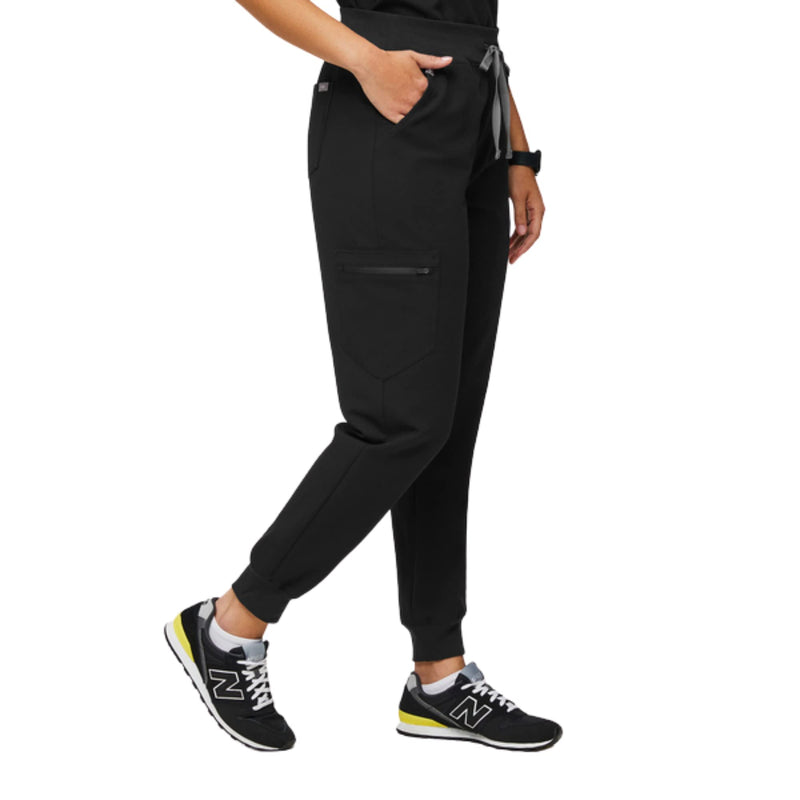 FIGS Zamora High Waisted Jogger Style Scrub Pants for Women — Slim Fit, 6 Pockets, High Rise Yoga Waistband Women Scrub Pants Regular Small Black
