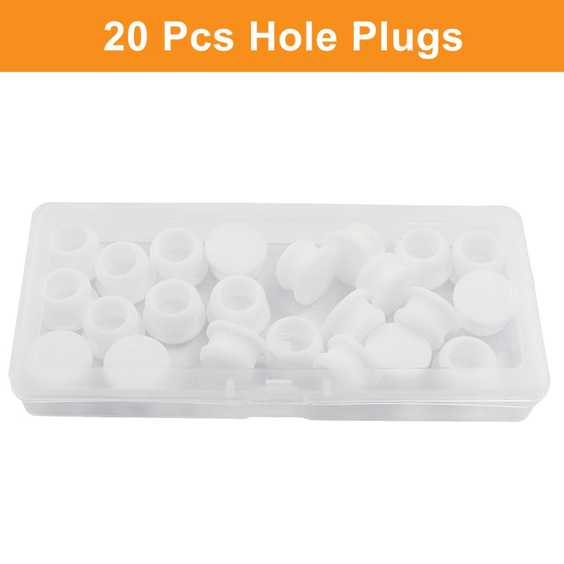 Murtenze 20PCS 12mm/0.47 Inch Silicone Hole Plugs Snap in Locking, Rubber Hole Plug Waterproof Tapered Round Hole Stoppers Flush Type Panel Plugs Fastener(White) 20