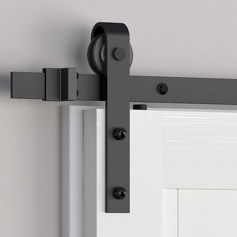 skysen Sliding Barn Door Hardware Roller Set Black (J Shape Hanger)