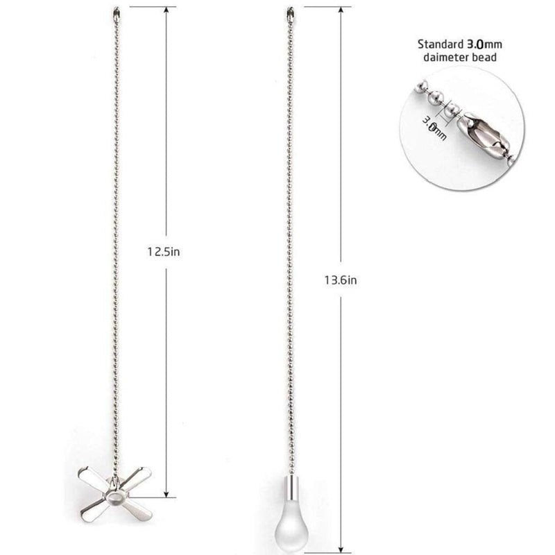 Ceiling Fan Pull Chain Fan Pulls 4PCS Light Fan Pattern Pull Chain Extension Fan Decorative 12 Inch Fan Pulls Set with Connector for Ceiling Fan Light,Living Room Bathroom Toilet Fan Ceiling Light Matte-Nickel