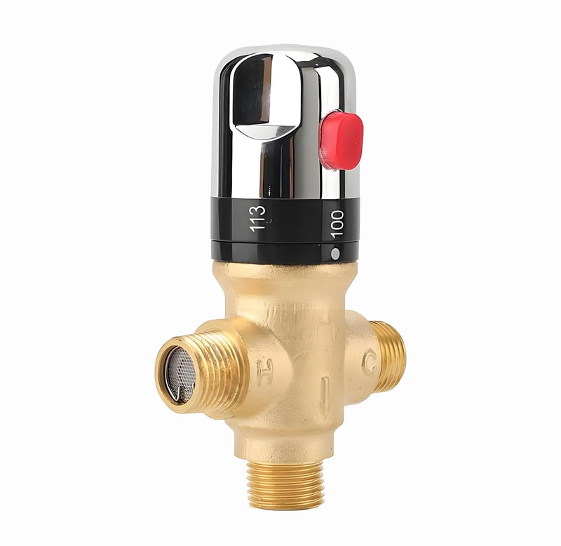 TreMax Thermostatic Mixing Valve, Shower Mixing Valve with NPT Thread US Standard, Temperature Constant Control Valve, Fahrenheit Scale Mark, Solid Brass- Golden