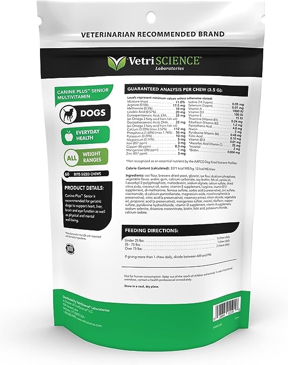 VetriScience Glycoflex 3 Clinically Proven Hip and Joint Supplement for Dogs, 120 Chews & Canine Plus MultiVitamin for Senior Dogs, 60 Chews - PawsPlanet Australia