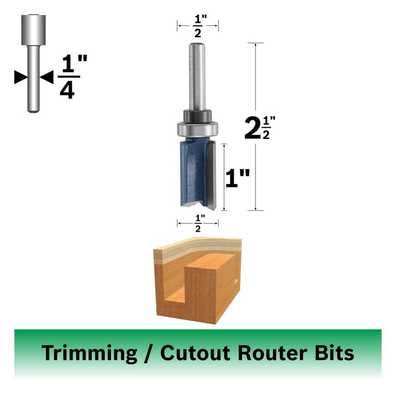 Bosch 85680M 1/2 in. x 1 in. Carbide Tipped 2-Flute Top Bearing Straight Trim Bit