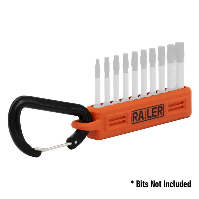 Screwdriver Bit Holder Storage Organizer – Railer 10-Hole Black and Orange Bit Holder with Carabiner - 2 Pack Black + Orange